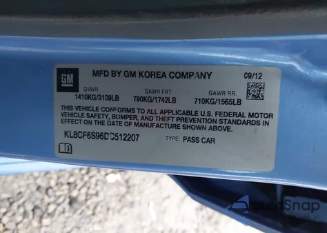 2013 Chevrolet Spark 2Lt Auto z USA, uszkodzony, nr VIN KL8CF6S96DC512207